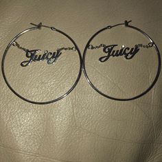 Silver Juicy Couture Earrings Without Original Box Never Worn Perfect Condition Trendy Personalized Metal Hoop Earrings, Elegant Custom Name Hoop Earrings, Personalized Silver Earrings For Party, Personalized Silver Party Earrings, Trendy Personalized Earrings For Party, Stick Poke, Couture Earrings, Juicy Couture Earrings, Stick Poke Tattoo