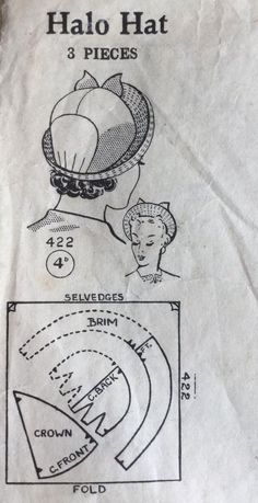 an old fashioned hat pattern is shown on the back of a piece of white paper