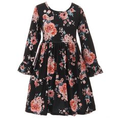 Lovely Long Sleeve Floral Flower Girl Dress. Lightweight And Soft Fabric. 97% Cotton. Pp 500932 Floral Dress Xs- 3xl Available: Xs (1-2), S (2-3), M (3-4), L(4-5), Xl(5-6), Xxl(6-7), Xxxl(7-8) Comes In Size Xs(1-2 Years Old), S (2-3 Years Old), M (3-4 Years Old), L (4-5 Years Old), Xl (5-6 Years Old), Xxl (6-7 Years Old), Xxxl (7-8 Years Old). Perfect For Any Graduation, Occasions, Summer, Fall, Christmas, Holiday, Easter, Thanksgiving, Birthday, Party Outfits , Banquet, Playwear, Sundress And S Casual Floral Print Twirl Dress For Spring, Fitted Long Sleeve Twirl Dress For Spring, Toddler School Outfits, Tops For Girls Casual, Thanksgiving Birthday Party, Floral Frocks, Clothing Design Sketches, Birthday Party Outfits