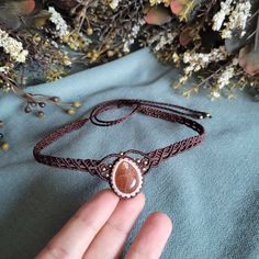 Macrame sunstone choker necklace,  Made with love Adjustable Gemstone Choker, Brown Resizable Jewelry For Gifts, Adjustable Gemstone Choker Jewelry, Handmade Spiritual Choker Jewelry, Unique Adjustable Natural Stones Choker, Spiritual Choker Jewelry Gift, Adjustable Spiritual Choker As Gift, Elegant Brown Crystal Necklace With Adjustable Fit, Elegant Adjustable Brown Crystal Necklaces