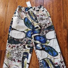 Women' E-Retro Abstract Art Print Cropped Pants Pockets Tapered Jogger Sz Lg-New Front Side Pockets Waist Is 26 In Upstretched Inseam Is 23.5 In 65% Cotton, 35% Polyester Casual Wide Leg Pants With Retro Print, Casual Multicolor Bottoms With Retro Print, Multicolor Casual Bottoms With Retro Print, Casual Bottoms With Retro Print For Spring, Wide Leg Bottoms With Retro Print For Summer, Multicolor Bottoms With Retro Print For Spring, Casual Retro Print Bottoms For Spring, Retro Summer Pants With Pockets, Retro Relaxed Fit Bottoms With Elastic Waistband