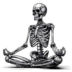 a skeleton sitting in the middle of a yoga pose