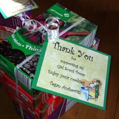 a pile of candy with a thank card attached to it