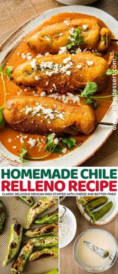 the cover of homemade chile relleno recipe with pictures of vegetables and sauces