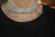 "Beautiful, unique and attractive crystal rhinestone multi layer choker necklace. 8\" long with 4\" extension CUSTOM ORDERS WELCOME DELIVERED IN A GIFT BOX Suzan ♥" Silver Crystal Choker For Evening, Crystal Rhinestone Sparkling Choker Necklace, Glamorous Crystal Choker Necklace, Silver Rhinestone Choker Crystal Necklace, Metal Rhinestone Choker Necklace, Choker Silver, Layered Choker Necklace, Crystal Choker Necklace, Layered Chokers