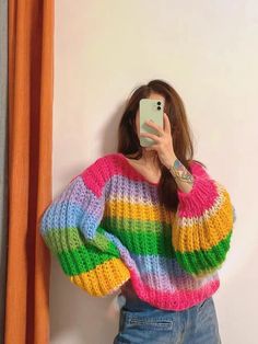 This is a knitted sweater by hand.Mohair sweaters will have a fuzzy feeling and very light. We can customize sizes, please tell me height and weight. Time:We will deliver the goods within 3 weeks after placing the order,and it will arrive in the US in 3-5 days. If you have any questions, please contact us and we will give you a satisfactory reply. Green Mohair Crew Neck Sweater, Colorful Knitted Crew Neck Sweater, Multicolor Acrylic Sweater, Colorful Long Sleeve Acrylic Sweater, Multicolor Mohair Crew Neck Sweater, Multicolor Knitted Crew Neck Sweater, Multicolor Mohair Sweater With Crew Neck, Cozy Multicolor Acrylic Sweater, Colorful Chunky Knit Sweater For Fall