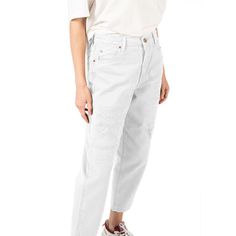 Pinko white high-waisted cotton jeans with rips and wear details, five pockets, zip and button fastening Jeans With Rips, Jeans Pant, Cotton Jeans, Scarf Headband, Casual Loafers, Blazer With Jeans, Blazer Outfits, Short Shirts, Guess Jeans