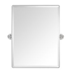 a square mirror with two metal handles on the front and back ends, against a white background