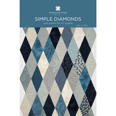 the book cover for simple diamonds, featuring blue and white quilts with diamond shapes