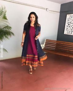 Cotton Saree Reuse Ideas, Irkal Dress Design Kurti, Anarkali Dress From Saree Ideas, South Indian Suits Design, Saree Kurti Recycle, Silk Saree Dress Recycle, Mangalgiri Kurta Patterns, Suits From Saree, Dresses From Sarees