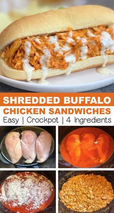 shredded buffalo chicken sandwiches are easy and delicious