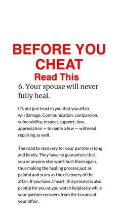 an advertisement with the words before you cheatt read this, it's fully heal