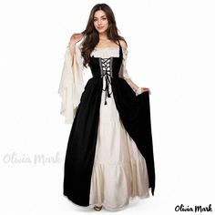 Olivia Mark - Halloween Renaissance Role-Playing Costume Long Dress Ren Faire Dress, Irish Costumes, Fest Outfits, Vintage Party Dresses, Old Fashion Dresses, Makijaż Smokey Eye, Flare Long Sleeve, Medieval Dress, Dress Halloween Costume