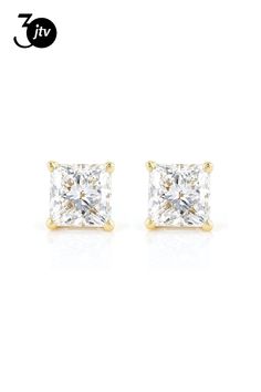 Prazana�� Lab-Grown Diamonds 2.00ctw princess cut white lab-grown diamond, 18k yellow gold stud earrings. Measure approximately 3/16"L x 3/16"W and have screw back backings. IGI certified E-F color, SI clarity minimum. Princess Cut Lab Grown Diamond Jewelry In Yellow Gold, Yellow Gold Princess Cut Lab Grown Diamond Jewelry, Gia Certified Yellow Gold Princess Cut Jewelry, Princess Cut Cubic Zirconia Diamond Earrings, Gia Certified Princess Cut Yellow Gold Jewelry, Classic Cut Cubic Zirconia Jewelry For Gifts, Classic Princess Cut Lab Grown Diamond Jewelry, Princess Cut Diamond Earrings Fine Jewelry, Cubic Zirconia Jewelry With Classic Cut For Gifts