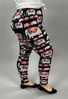 92% Polyester 8% Spandex Made in China Inseam 29 EXTENDED PLUS SIZE Elephant Print, Print Leggings, Made In China, Printed Leggings, Black Leggings, Plus Size Outfits, Elephant, Spandex, Leggings