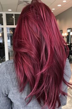 Dyed Tips Hair Brunettes, Bright Red Hair Color Ideas, Red Burgundy Hair Color, Hair Color Ideas Trending, Bright Red Hair Color, Bright Red Highlights, Raspberry Wine, Red Hair Color Ideas, Gothic Hair