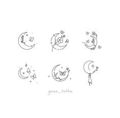 six drawings of the moon, stars and butterflies on a white background with words grace tattoo