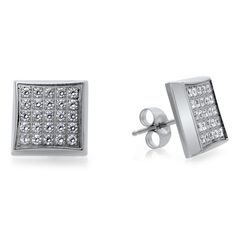 Stainless Steel Square Stud Earrings with 1/4 CTW Pave Diamonds Piercing Stud, Square Stud Earrings, Simple Stud Earrings, Diamond Birthstone, Mens Chain Necklace, Square Earrings Studs, Square Stud, Bracelet Online, Initial Jewelry