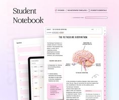 the student notebook is open and showing an image of a brain