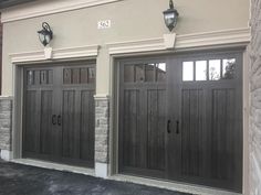 two garage doors are shown in front of a house