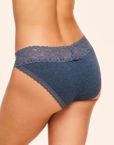 The Joany Bikini is a blue cotton panty with a lace waistband. This everyday bikini has a comfortable cotton body with a touch of stretch and is finished with pretty lace trim. (Available in sizes XS-XL.) Cotton Lace Trim Briefs, Adore Me, Lace Trim, Apparel Accessories, Dark Blue, Cotton Blend, Trim, Outfit Accessories, Lace