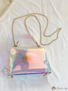 Bird in Bag - Holographic Twill Lock Chain Square Bag Trendy Iridescent Bags, Iridescent Trendy Bag For Everyday Use, Trendy Iridescent Bag For Everyday Use, Trendy Iridescent Bags For Everyday Use, Iridescent Rectangular Shoulder Bag For Party, Trendy Iridescent Party Bag, Iridescent Rectangular Bag For Gift, Lock Chain, Elegant Pattern