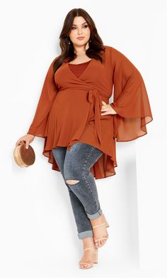 Fleetwood Tunic - ginger Chiffon Wrap, Chic Woman, City Chic, Plus Size Casual, Plus Size Tops, Dream Wardrobe, Tunic Top, Wrap Around, Plus Size Fashion