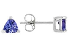 0.60ctw Trillion Tanzanite Rhodium Over Sterling Silver Studs Earrings. Measures Approximately 0.21"L x 0.23"W. Push backings. Tanzanite Gemstone, Blue Tanzanite, Studs Earrings, Broken Chain, Pearl Strands, Sterling Silver Studs, Sterling Silver Earrings Studs, Cultured Pearls, Silver Earrings Studs