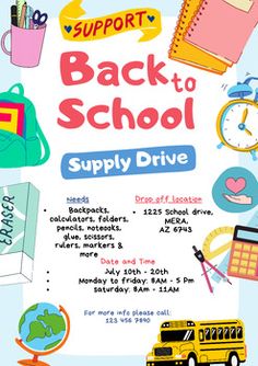 back to school supply drive flyer