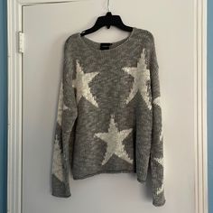 Cliche Knit Star Sweater Gray And White Size Small Brand New, New With Tag. Knitted, Super Cute And Cozy. Not Tight, It Is Just The Right Size To Keep You Warm And Comfortable Size Small 100% Acrylic White Winter Sweater With Star Print, White Star Print Winter Sweater, White Sweater With Star Print For Winter, Fall White Sweater With Star Print, White Star Print Sweater For Fall, Oversized Star Print Sweater, Knit Sweater With Star Print Long Sleeve, White Crew Neck Sweater With Star Print, Casual Crew Neck Sweater With Star Print