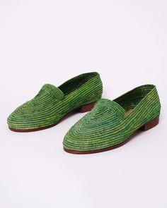 Step into sustainable style with our Handcrafted Marrakech Raffia Shoes, a perfect blend of traditional Moroccan craftsmanship and modern eco-conscious fashion. Each pair is meticulously woven by skilled artisans in the heart of Marrakech, ensuring you receive a product not just made, but thoughtfully crafted. 🌿 Eco-Friendly Material: Made from high-quality, natural raffia fiber, these shoes are not only biodegradable but also a testament to environmentally responsible fashion. The raffia fiber, renowned for its durability and natural beauty, provides a unique texture and an earthy charm to your footwear collection. 👣 Unparalleled Comfort & Durability: Handwoven with precision, these shoes offer both comfort and resilience. The natural flexibility of raffia fiber allows for a snug, comfo Green Slip-on Moccasins With Flat Heel, Green Slip-on Moccasins For Spring, Green Slip-on Closed Toe Loafers, Green Slip-on Loafers, Spring Green Moccasins With Rubber Sole, Green Moccasins With Rubber Sole For Spring, Green Flat Moccasins For Spring, Green Closed Toe Slip-ons, Green Spring Loafers With Leather Sole