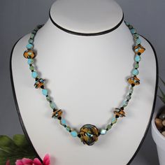 Design With Blown Glass Beads And Zchech Glass Beads ,Accentuate With 4mm Swarvski Crystals, Sterling Silver Clasp Long Necklaces, Glass Necklace, Blown Glass, Long Necklace, Glass Blowing, Womens Jewelry Necklace, Size 20, Black Blue, Blue Black