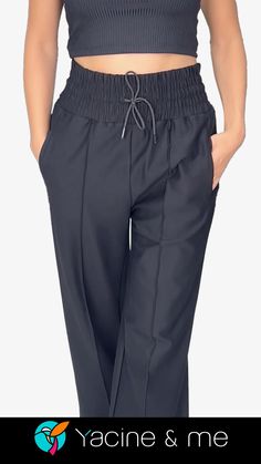 Step into effortless elegance with our Classic High-Waisted Pants. Meticulously crafted from a high quality fabric, these pants offer a flattering silhouette and a classy appeal. Versatile and comfortable, they easily transition from casual to formal wear, making them a great addition to your wardrobe. Chic Elastane Sweatpants For Loungewear, Elegant Office Pants With Pull-on Style, Business Casual Straight Dress Pants With Pull-on Style, Elegant Wide Leg Pull-on Pants For Work, Elegant High-waisted Sweatpants, Versatile Wide-leg Sweatpants For Work, Versatile Wide Leg Sweatpants For Work, Solid Straight Dress Pants With Elastic Waistband, Versatile Ankle-length Dress Pants With Welt Pockets