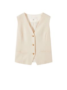 Détails: 





 Gilet coupe slim beige texturé

 Coupe slim ajustée sans manches

 Tissu de costume sergé épissé avec du triacétate satiné, toucher lisse et délicat.

 Décolleté V avec boutons embossés dorés sur la patte de boutonnage

 Ceinture au dos 








Matériaux et entretien :



 Tissu 1 ; Fibre de polyester 78,8% Fibre de viscose 16,1% Élasthanne 5,1%
 Tissu 2 ; Triacétate 80,5% Fibre de polyester 19,5%
 Doublure : polyester 100% 






Non lavable, nettoyage à sec doux






 Ne pas javelliser






 Taille et coupe : 





 Le mannequin mesure 5'7", buste 32, taille 24, hanches 35, porte une taille S






 Numéro d'article : IN1VE05 Luxury Office Vest With Hidden Button Closure, Cheap Beige Vest With Buttons, Affordable Fitted Beige Vest, Cheap Tailored Vest, Luxury Sleeveless Blazer With Welt Pockets, Cheap Beige Cotton Vest, Luxury Casual Beige Vest, Luxury White Tank Vest, Luxury Beige Casual Vest