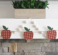 an apple garland is hanging on the mantle