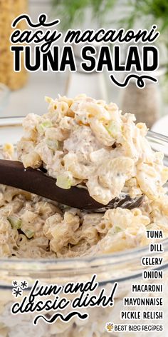 an advertisement for tuna salad in a glass bowl