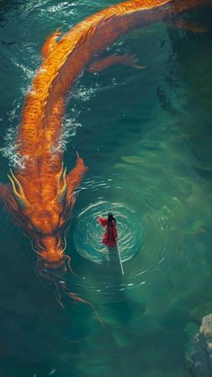 a large orange fish swimming in the water