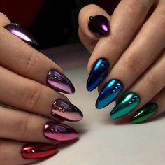 Chrome Nails Nail art Trend 2020 Fall Manicure Design Ideas Metallic Nail Art, Solid Color Nails, Fall Nail Art Designs, Unicorn Nails, Short Coffin Nails, Colorful Nails, Rose Gold Nails, Metallic Nails, Holographic Nails