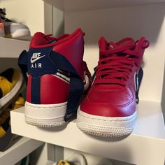 Worn Once Or Twice Men’s Or Women’s Af1 High Af1 High, Nike Air Force 1 High, Air Force 1 High, Nike Air Force 1, Red White Blue, Air Force 1, Nike Air Force, White Blue, Air Force