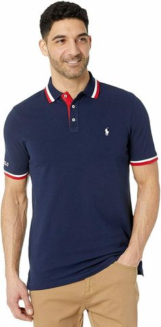 100% authentic Polo Ralph Lauren Logo Polo Shirts!!  MENS CLASSIC FIT  SIZE MENS FEATURES: Product description Button closure Classic Fit: our roomiest silhouette. Cut for a lower armhole and a fuller sleeve that falls closer to the elbow. Striped ribbed Polo collar. Two-button placket. Short sleeves with striped ribbed armbands. Tennis tail. Signature embroidered Pony at the left chest. Cotton. Machine washable. Imported.  American style standard since 1972, the Polo shirt has been imitated but Navy Polo Collar Top With Buttons, Ralph Lauren Logo, Ralph Lauren Mens, Striped Polo Shirt, Silhouette Cut, Polo Collar, Polo Ralph Lauren Mens, Polo Shirts, Signature Style