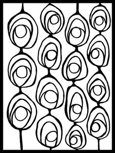 an abstract black and white drawing of flowers