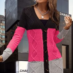 Women’s Lavishly Paris Beautiful Multicolored Versatile Open Front (With Functional Buttons)Cardigan Sweater. Comfortable, Super Soft And Cozy Mid Length And Soft Composition: 5% Spandex, 95% Polyester. One Size. Slight Stretch. Great Fit For Sizes 4-8 Winter Pink Patchwork Cardigan, Winter Color Block Cardigan For Workwear, Pink Patchwork Cardigan For Winter, Color Block Cardigan For Winter, Winter Color Block Cardigan For Work, Fall Patchwork V-neck Outerwear, Fitted Patchwork Cardigan For Fall, Chic Long Sleeve Color Block Outerwear, Chic Patchwork Cardigan For Fall