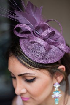 Lavender Mini Fascinator - Arianna Mini Purple Lavender Mesh Fascintor Adjustable Purple Headpiece For Formal Events, Fitted Purple Headband Headpieces, Adjustable Purple Headband For Evening, Adjustable Lavender Fascinator For Evening, Purple Fitted Fascinator For Spring, Elegant Lavender Fascinator For Royal Ascot, Elegant Lavender Fascinator For Races, Elegant Lavender Fascinator For Spring, Fitted Purple Fascinator For Spring