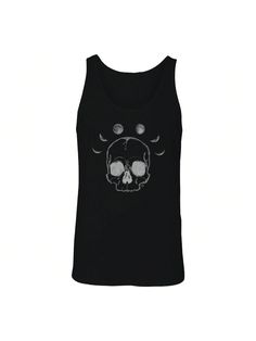 COMFY & COOL: Haywood & Main offers graphic shirts made of materials that are durable, comfortable, and easy to care for. Whether you're looking for a funny, inspirational, or pop-culture-inspired graphic shirt, we've got you covered.Haywood & Main Crescent Skull   Mens Graphic Cotton Tank Top Black Casual    Animal,Cartoon,Halloween  Medium Stretch  Men Clothing, size features are:Bust: ,Length: ,Sleeve Length: Black Cotton Tank Top With Skull Print, Skull Screen Print Relaxed Fit Tops, Halloween Skull Cotton Shirt, Alternative Style Cotton Shirt For Summer, Alternative Style Cotton Summer Shirt, Crew Neck Cotton Shirt With Skull Print, Cotton Crew Neck Shirt With Skull Print, Casual Skull Print Tank Top For Streetwear, Unisex Black Tops With Skull Print