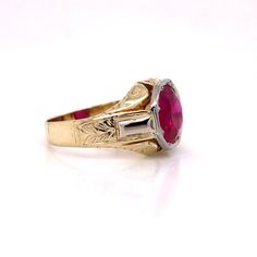 Very beautiful 14k solid yellow gold with white gold accents red cubic zirconia ring. Weight: 6.1 grams Size: 9 and sizable Width at the top appx: 12.5 mm Center stone size approx: 10 mm COMES IN A NICE GIFT BOX! YOUR SATISFACTION IS GUARANTEED! Heirloom Red Gold Signet Ring, Classic 14k Gold Red Signet Ring, Classic Red 14k Gold Signet Ring, Classic Red Signet Ring Stamped 14k, Red 14k Gold Signet Ring, Classic Red Rings Stamped 14k, Heirloom Ruby Ring With Vvs Clarity, Heirloom Style Solitaire Ruby Ring, 14k Gold Red Signet Ring For Anniversary