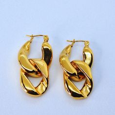 Brand New, Never Worn 18k Gold Plated Pvd Stainless Steel Earrings 10x Thicker Than Regular Plating. Waterproof And Tarnish - Free Weight Of One Earring: 0.3 Oz ( 9.2 G) Dimensions: 1.2" X 0.6" Comes In Beautiful Jewelry Box With Polishing Cloth Gold Plated Earrings With Gold Chain As Gift, Gold Plated Chain Earrings As Gift, Elegant Hoop Earrings With Gold Chain For Gift, Gold-tone Earrings With Gold Chain For Gift, Gold Plated Chain Earrings For Gift, Gold Hoop Earrings With Gold Chain For Gift, Elegant Hoop Earrings With Gold Chain As Gift, Elegant Gold Chain Hoop Earrings For Gift, Gold-tone Earrings With Gold Chain As Gift