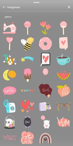 an image of various stickers on the back of a cell phone, including donuts and other things