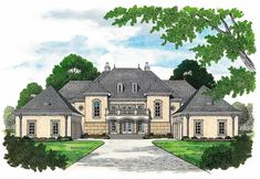 this is an artist's rendering of the front elevation of these luxury home plans