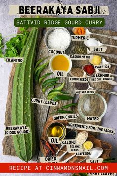 the ingredients for beeraka sabi on a cutting board