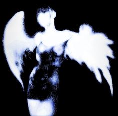 an artistic image of two white angel wings